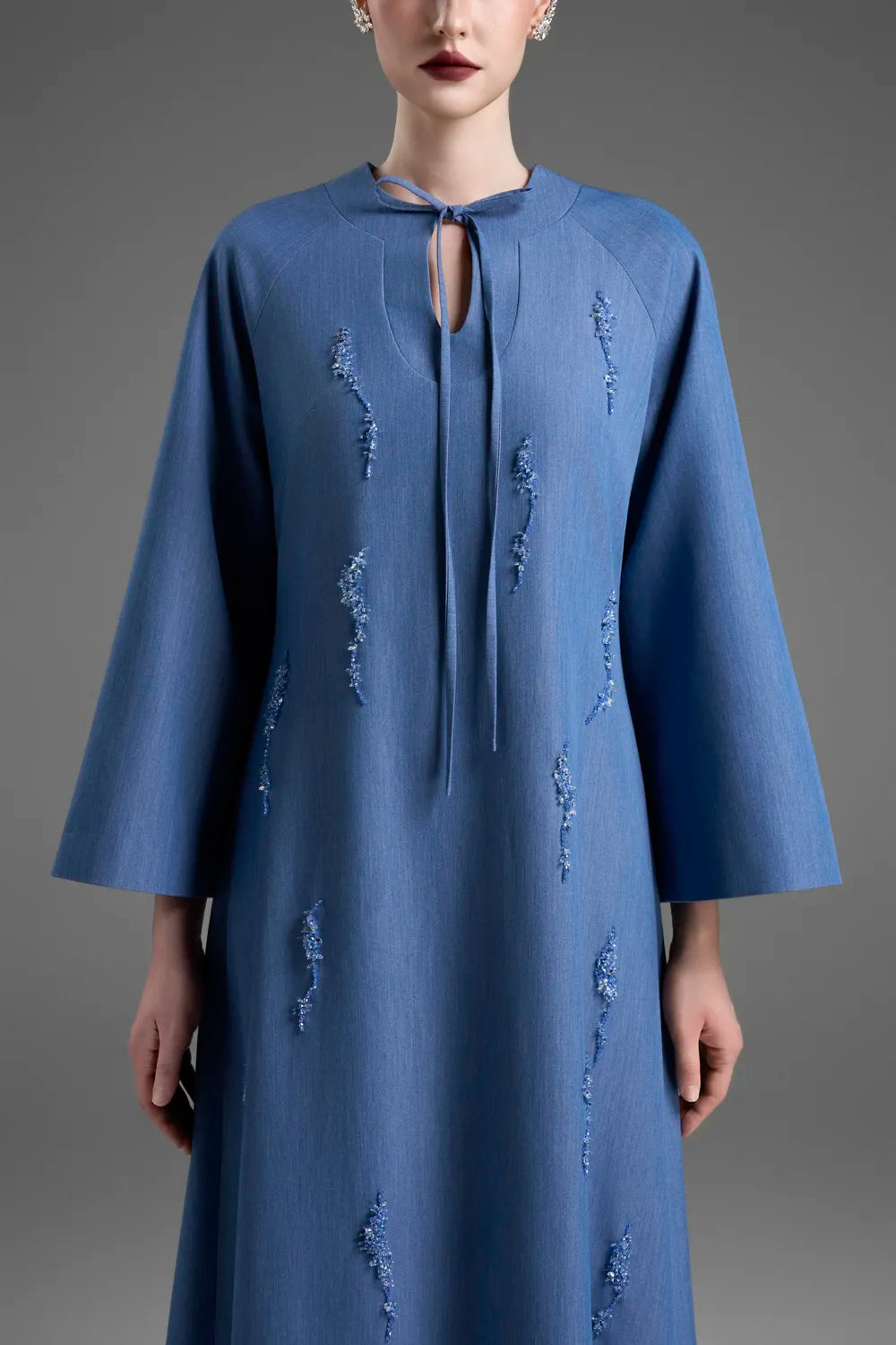 Wide Sleeve Tie Neck A-Line Dress